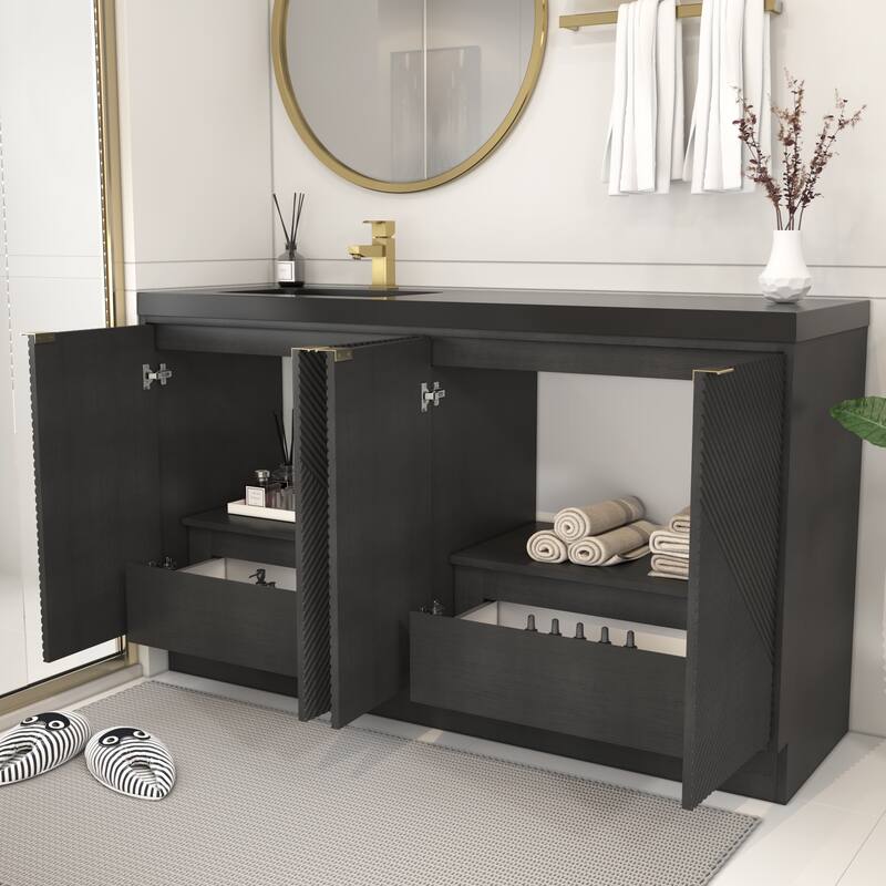 Milano 60" Freestanding Bathroom Vanity with Left Black Acrylic Sink