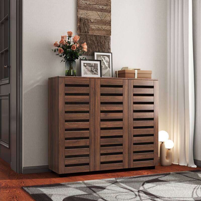 44.88" Wooden 5-Tier Shoe Storage Cabinet with Adjustable Shelves & Louvered Doors