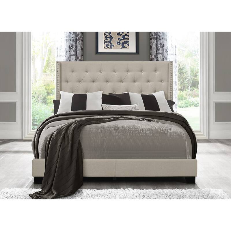 Brady Upholstered Tufted Wingback Panel Bed - Warm Grey - Full