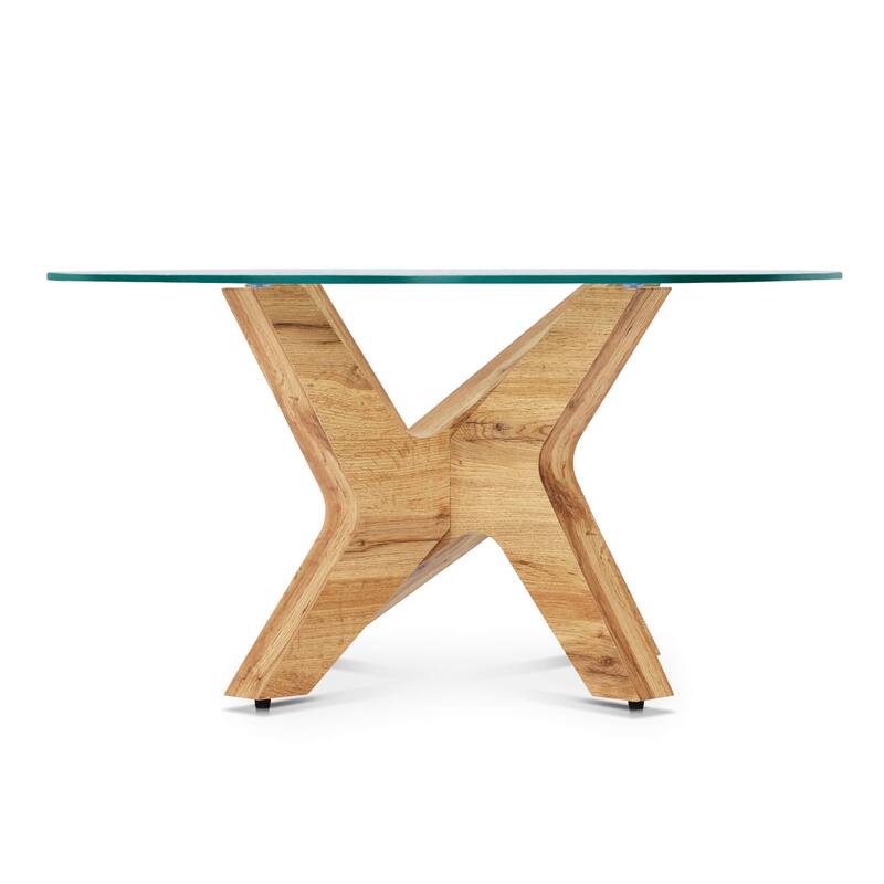 ivinta Round Glass Coffee Table, 31.5" Modern Small Center Table with Tempered Glass Top and MDF Legs