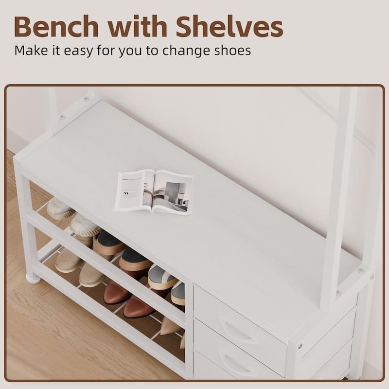 5-in-1Hall Tree Entryway Shoe Rack with 7 Hooks& 3 Drawers