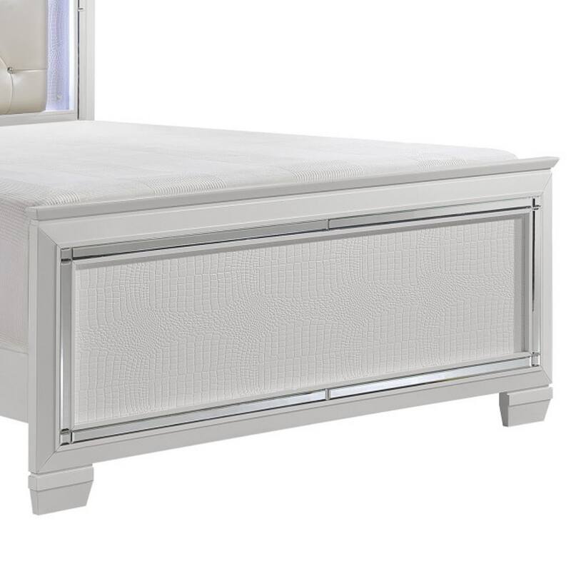 Noah California King Bed, LED Backlit Crystal Tufted Headboard, White