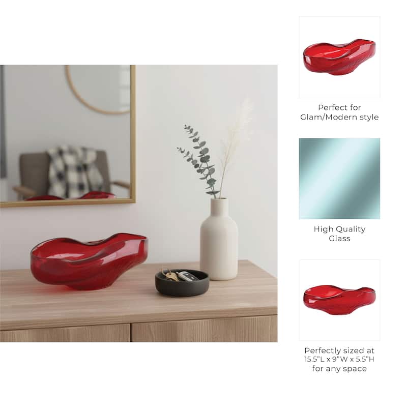 Decorative Glass Abstract Oval Bowl - 16", Red - 15.25"