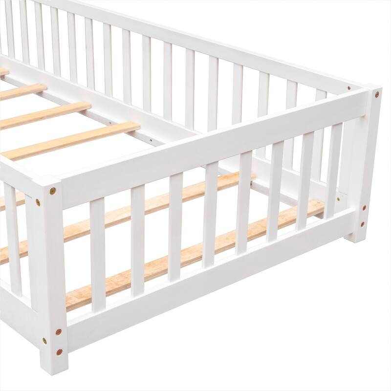 Modern Floor Platform Bed with Fence and Door