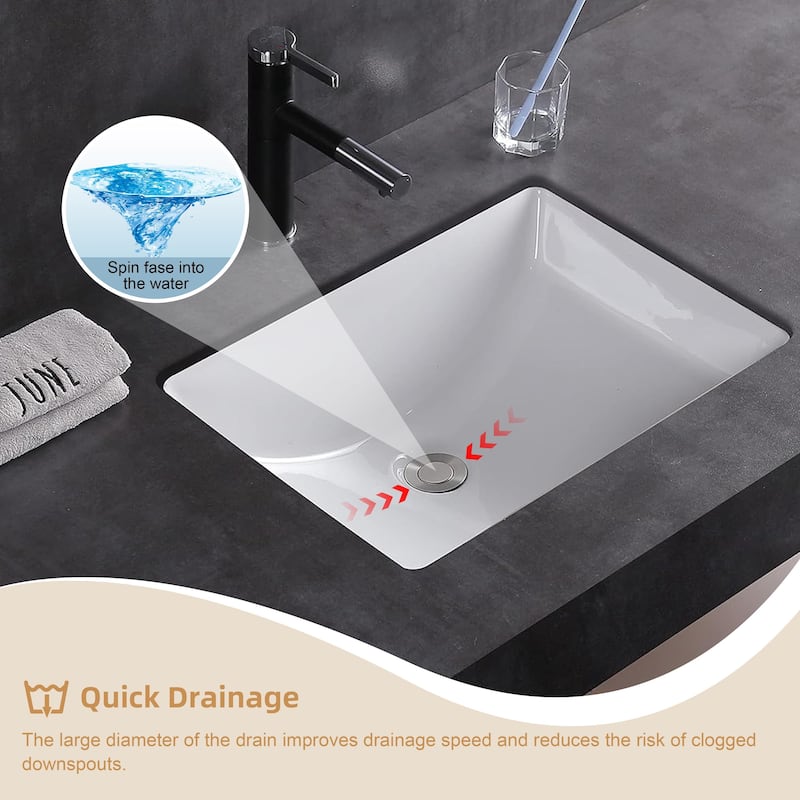 CB HOME 20'' x 14'' Undermount Bathroom Vanity Sink, Rectangle White Ceramic Bathroom Sink-(20-5/8''x14-1/2''x8-1/4'')