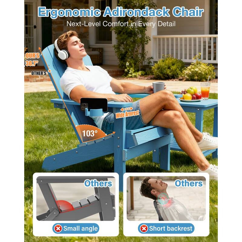 WINSOON All Weather HIPS Outdoor Plastic Adirondack Chairs Set of 4
