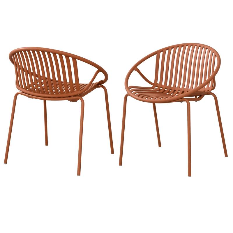 Patio Dining Chairs Set of 2 Modern Stackable Chairs with Breathable Plastic Backrest and Metal Legs for Outdoor, Backyard