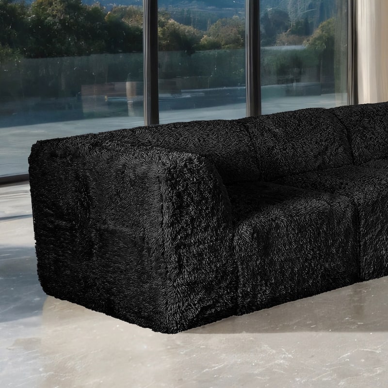 Furniture of America Ylena Modern Faux Fur Foam Modular Compressed Sofa Chair - With Arm - Black