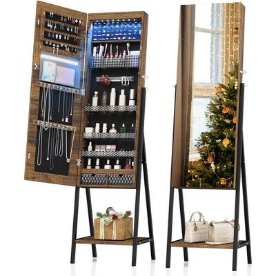 Mirror Jewelry Cabinet Standing with LED Lights - 46.46"D x 17.32"W x 6.89"H