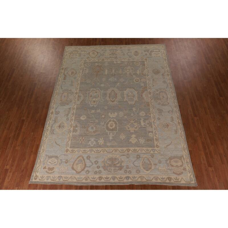 Vegetable Dye Gray Oushak Oriental Area Rug Handmade Wool Carpet - 9'1" x 11'11"