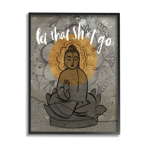 Stupell Industries Let That Go Relaxation Phrase Floral Pattern Buddha Framed Wall Art - Grey