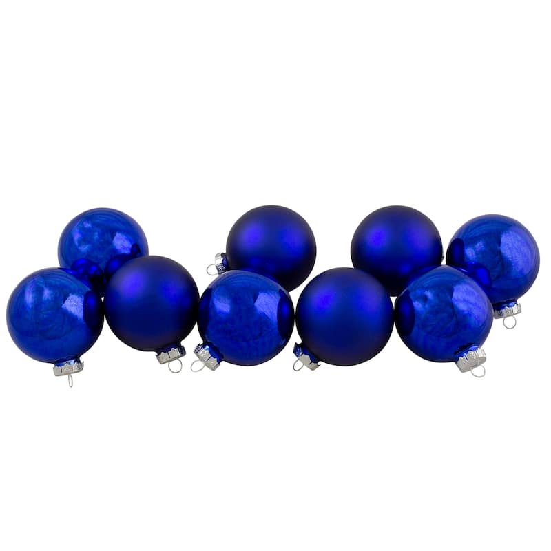 9ct Shiny Matte Blue and Silver Glass Ball Christmas Ornaments 2.5"