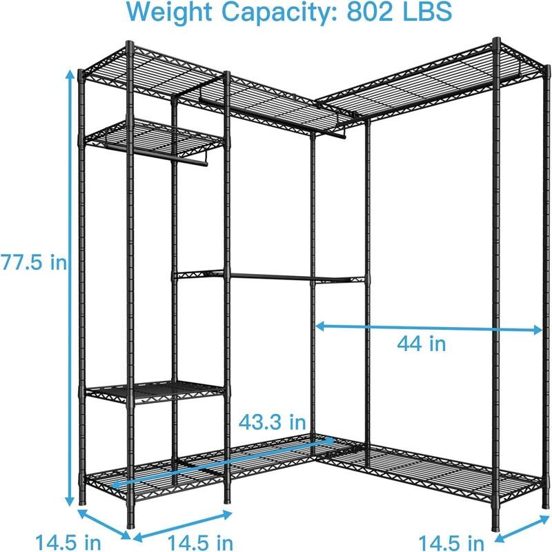 Freestanding Heavy-Duty Garment Rack with 6 Wire Shelves - 44"D x 43.3"W x 77.5"H