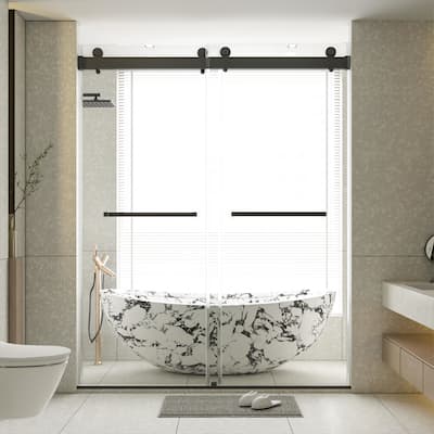 60''W x 76''H Frameless Double Sliding Soft-Close 3/8 inches Glass Shower Door in Brushed Gold/Nickel/Black