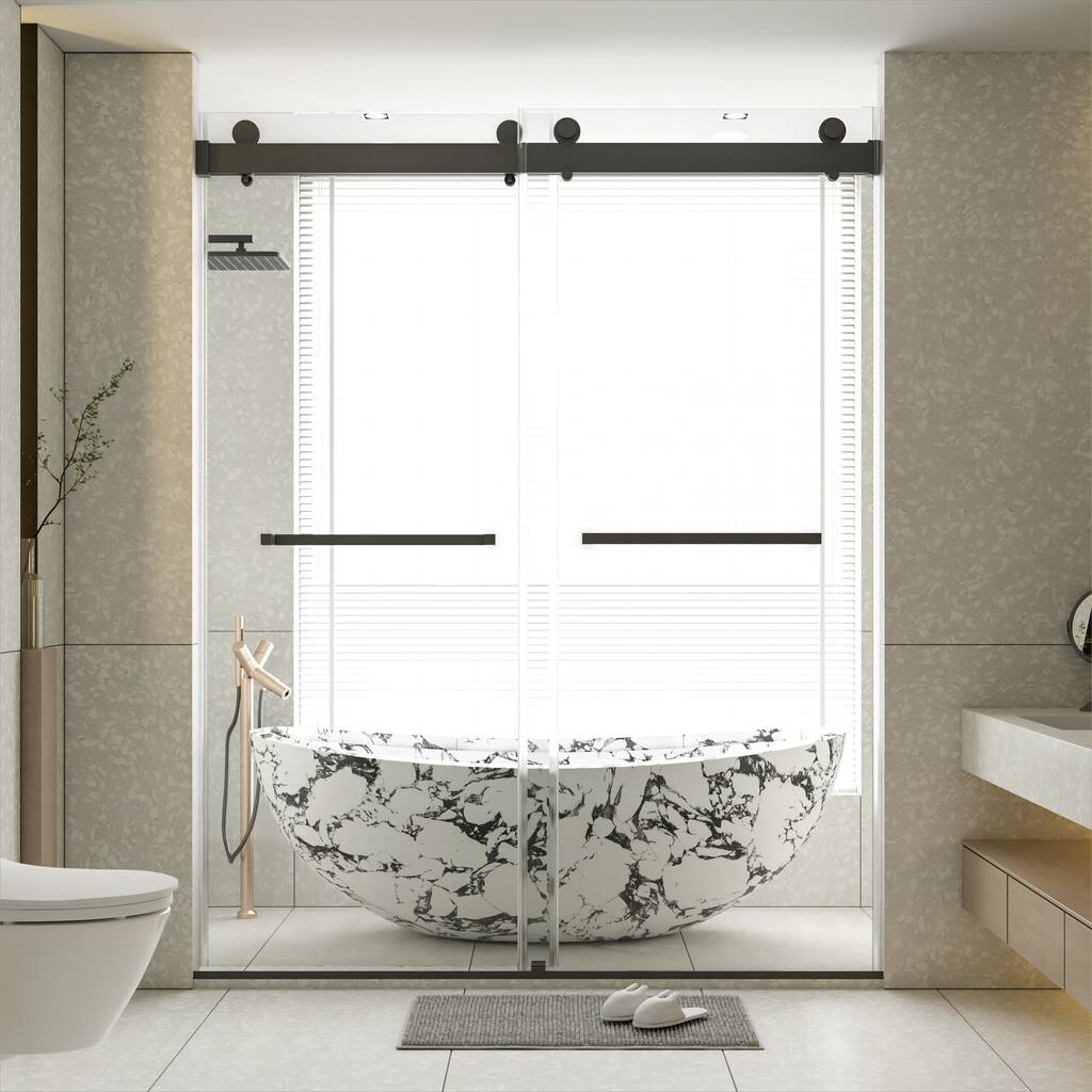 60''W x 76''H Frameless Double Sliding Soft-Close 3/8 inches Glass Shower Door in Brushed Gold/Nickel/Black