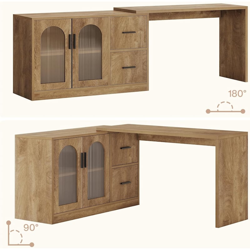 L-Shaped Computer Desk with File Drawers, Reversible Corner Office Desk with Storage Cabinet for Home Office