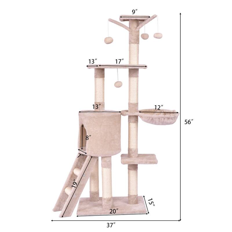 Gymax 56'' Cat Tree Kitten Pet Play House Furniture Condo Scratching