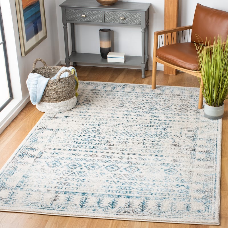 SAFAVIEH Tulum Luna Moroccan Boho Rug - 3' x 5' - Ivory/Teal