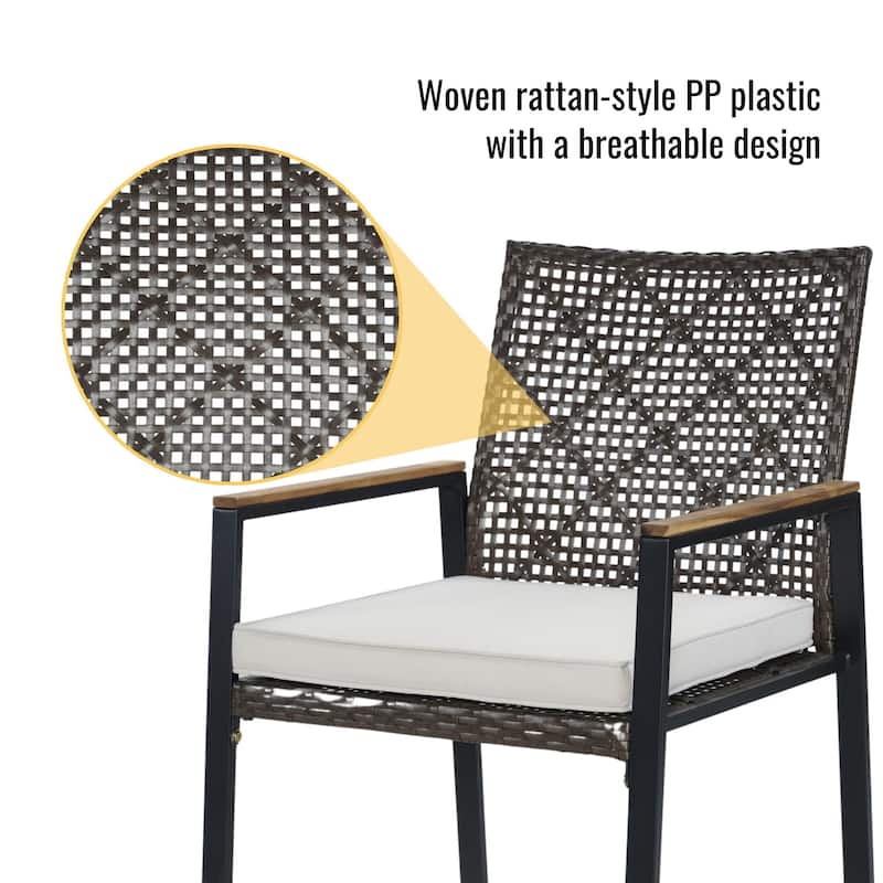 5-Piece All-Weather Outdoor Dining Set - Acacia Wood Table with Umbrella Hole & Rattan Chairs (Patio Conversation Group)‌