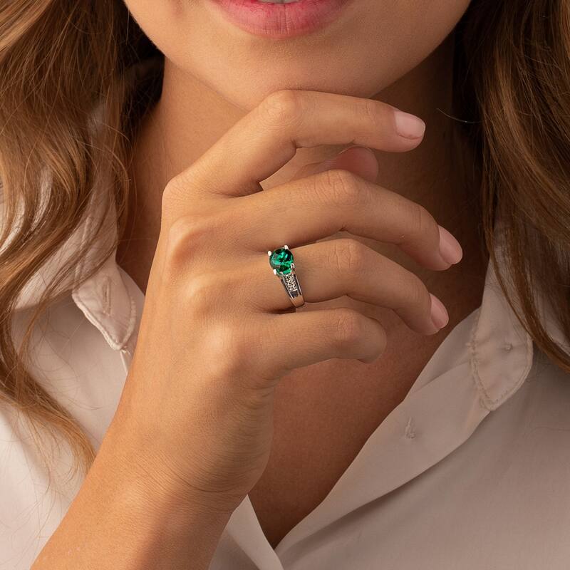 14k White Gold 1.75ct Created Emerald and Diamond Ring