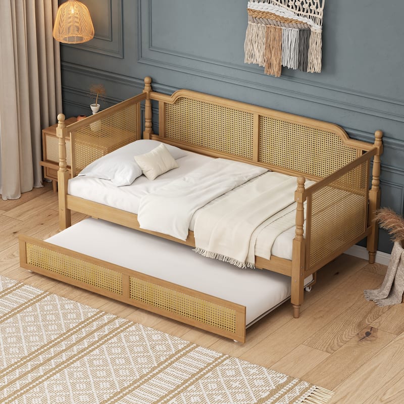 Traditional Rattan Daybed with Storage Drawers or Trundle