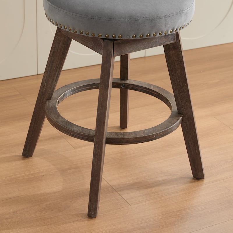 26" Counter Height Bar Stools Set of 2, 360°Swivel Stools with Back & Hand - Tufted Button - Trimmed Edges
