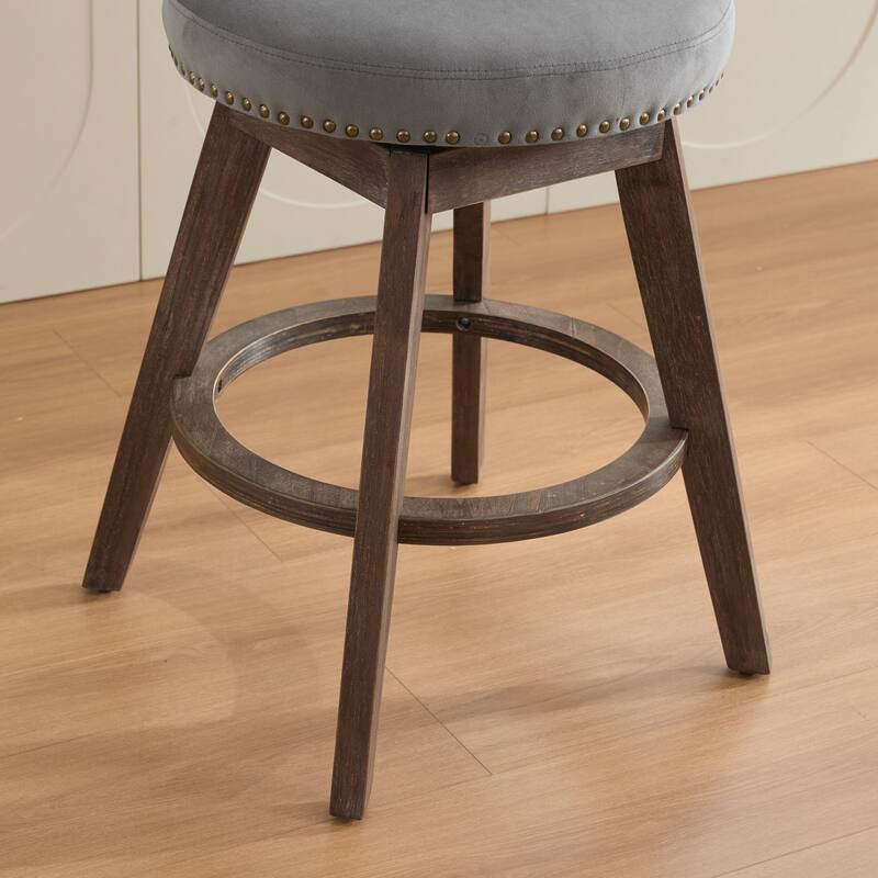 Velvet Upholstered Counter Height Bar Stools Set of 2, Tufted Button Swivel Bar Stools, Kitchen Counter Stools with Wood Legs