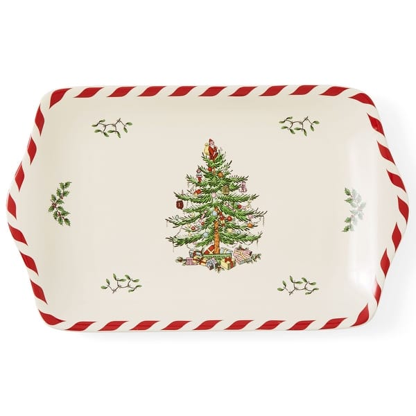 slide 2 of 7, Spode Christmas Tree Peppermint Dessert Tray - 12" L x 7.25" W 1 Piece - 12" L x 7.25" W - Multicolored