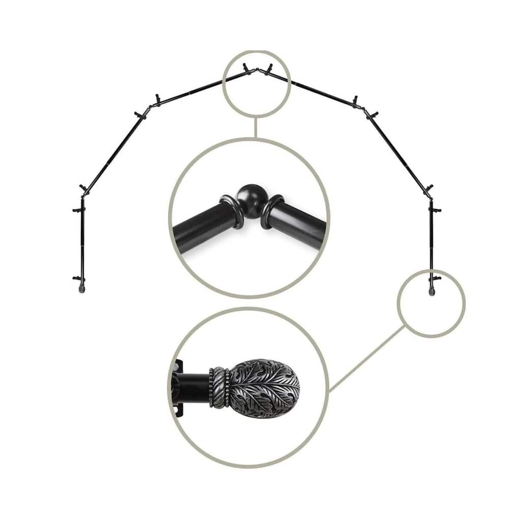 Bay Window Curtain Rod - 6-Sided Black Corner Rods for Draperies - 13/16 Inch Rod Diameter - M