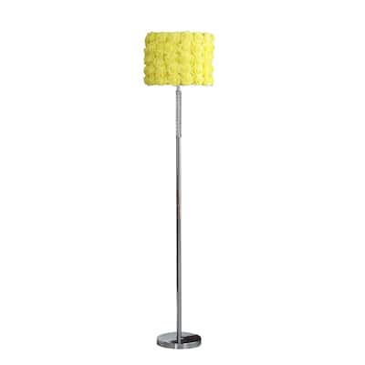 Silver Steel Novelty Floor Lamp with Rose Drum Shade and In Line Switch - 14” x 14” x 63” (D x W x H)