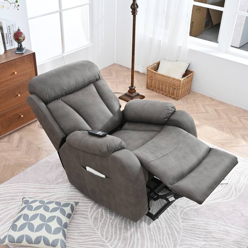 Grey Wide Seat Power Lift Recliner for Seniors with Remote Control, Side Pocket, and Adjustable Recline Options