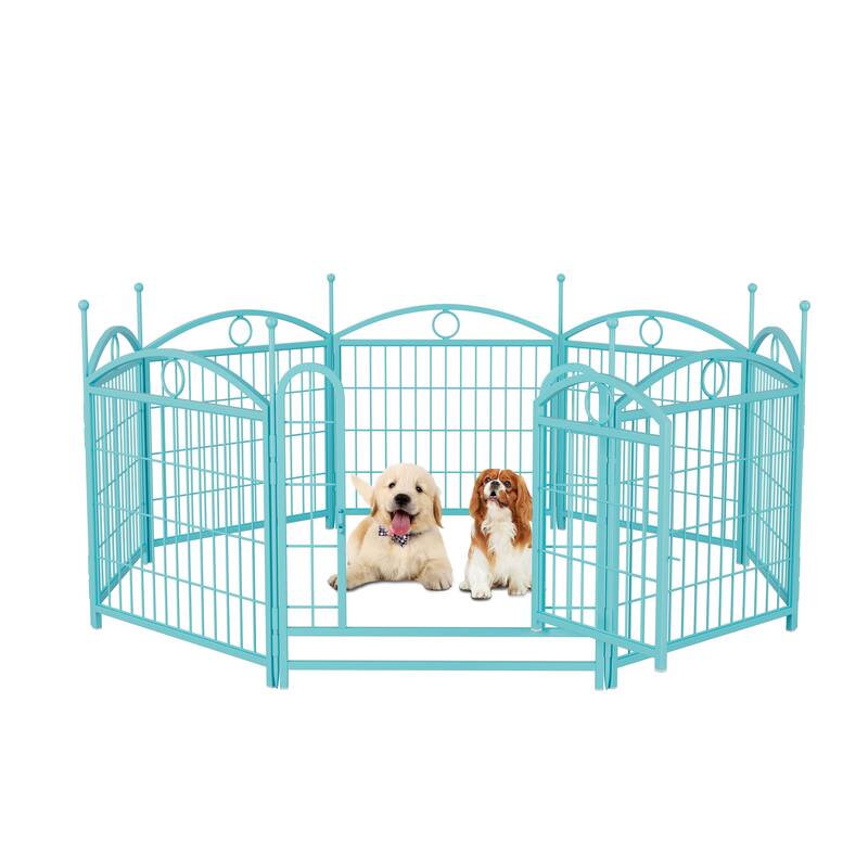 Dog Playpen 24 inch 8 Panels Metal Dog Pen Pet Dog Fence with Doors, Heavy Duty Dog Fence Puppy Pen Foldable Pet Exercise Pen - Blue