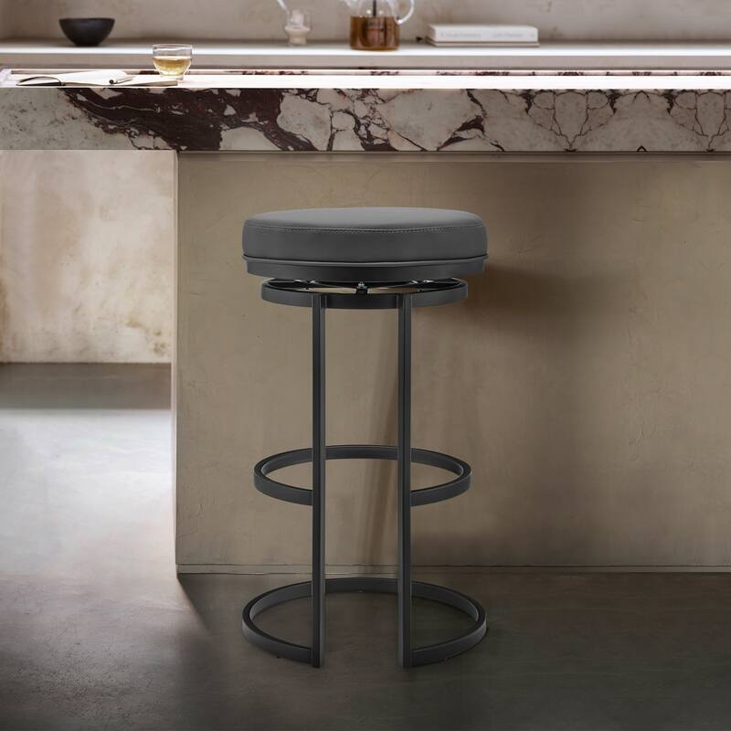 Vander 26" Gray Faux Leather and Brushed Stainless Steel Swivel Bar Stool - Counter Height - 23-28 in.
