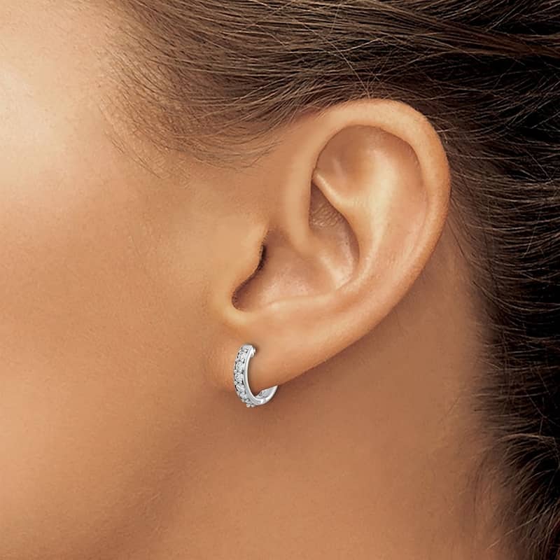 Curata 14k White Gold Diamond Hoop Earrings - 11x12mm Wide 2mm Thick