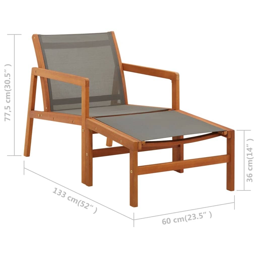 vidaXL Patio Chair with Footrest Solid Eucalyptus Wood Textilene