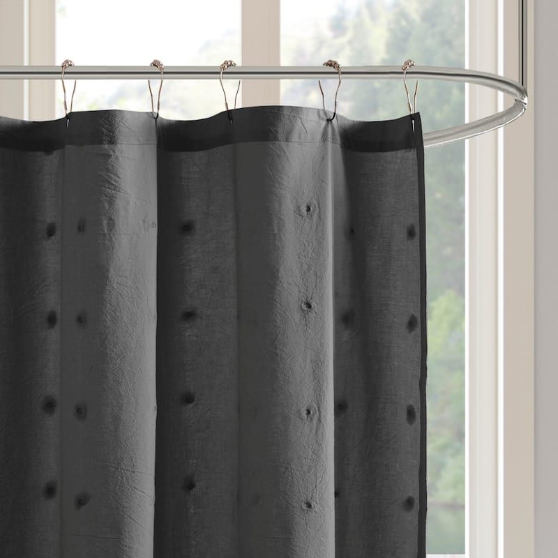 Intelligent Design Maize Cotton Jacquard Pom Pom Shower Curtain