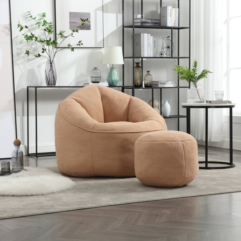 Compressed Foam Bean Bag Chair with Footrest - Plush Lounger for Modern Living Spaces - Tan