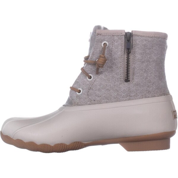 white and grey sperry boots
