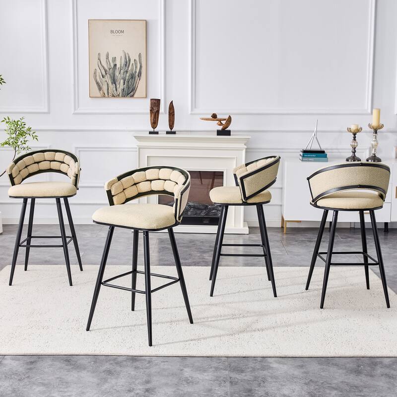 Set of 2 Velvet Bar Stools with Black Iron Legs, Modern Counter Height Stools for Home Bar