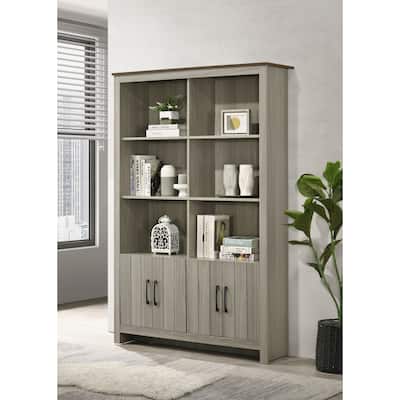 47"W Gray Oak Bookcase Shelf with Cabinet Doors for Living Rooms, Office or Bedroom