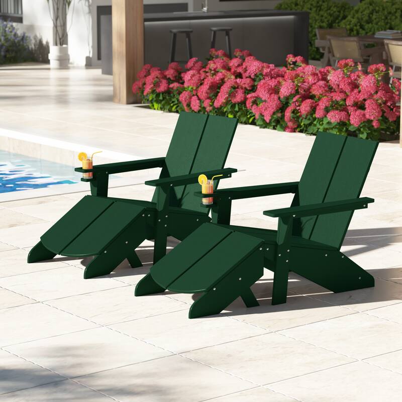 Coastin Modern Poly Adirondack Chair With Ottoman (Set of 2)