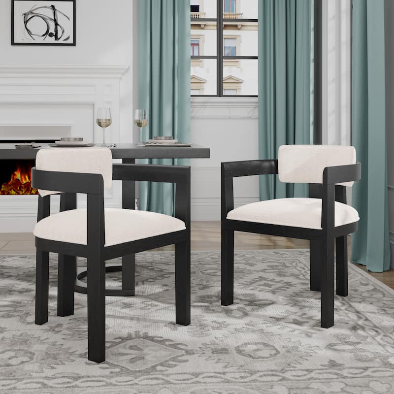 Conrad Sophisticated Modern Dining Chair With Armrest by Christopher Knight Home - Black+Beige