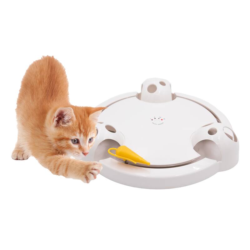 Interactive Cat Mouse Toy - Random Rotating Mouse Teaser Toy w/ Peekaboo Domes - Exercise Cat Toy - N/A - Assembly Required
