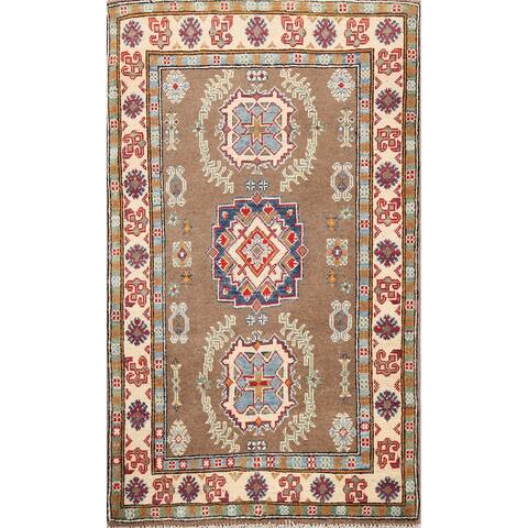 Geometric Kazak Oriental Kitchen Area Rug Hand-knotted Wool Carpet - 2'10" x 4'2"