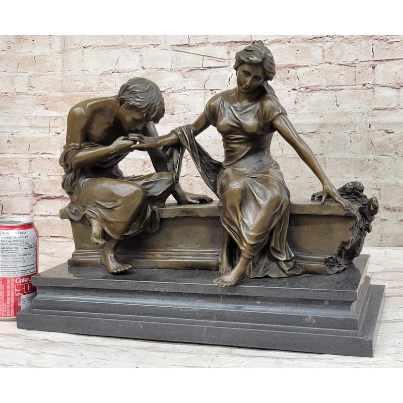 Lovers Romantic Couple Hand Kissing Bronze Statue Sculpture Figure On Marble Base 14 Inches X 16 Inches