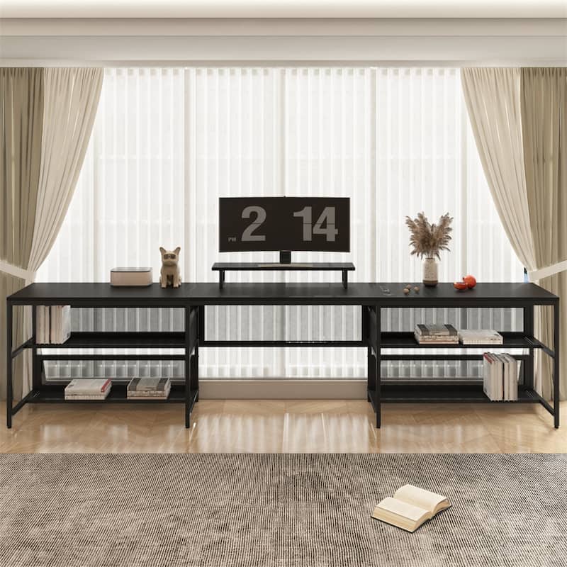 U-shaped Desk with Shelve and LED Lights