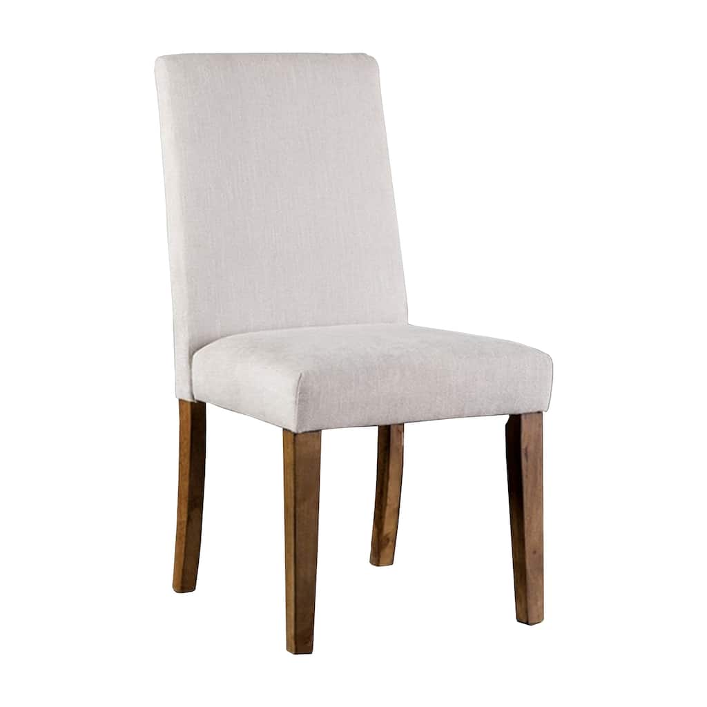 Jule Side Chairs Set of 2, Brown Solid Wood, Soft White Fabric Upholstery