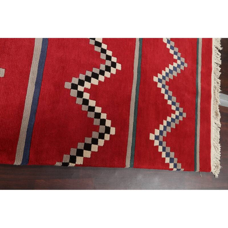 Vegetable Dye Tribal Chevron Nepalese Oriental Wool Area Rug Handmade - 6'0" x 9'0"