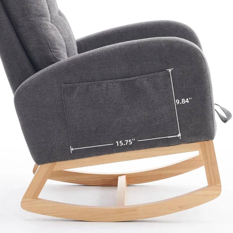 High-Back Rocking Chair with Footrest and Storage Pocket (Rubber Wood Base)