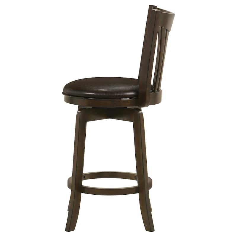 Ethan Swivel Counter Height Chair, Dark Brown Faux Leather, Hardwood